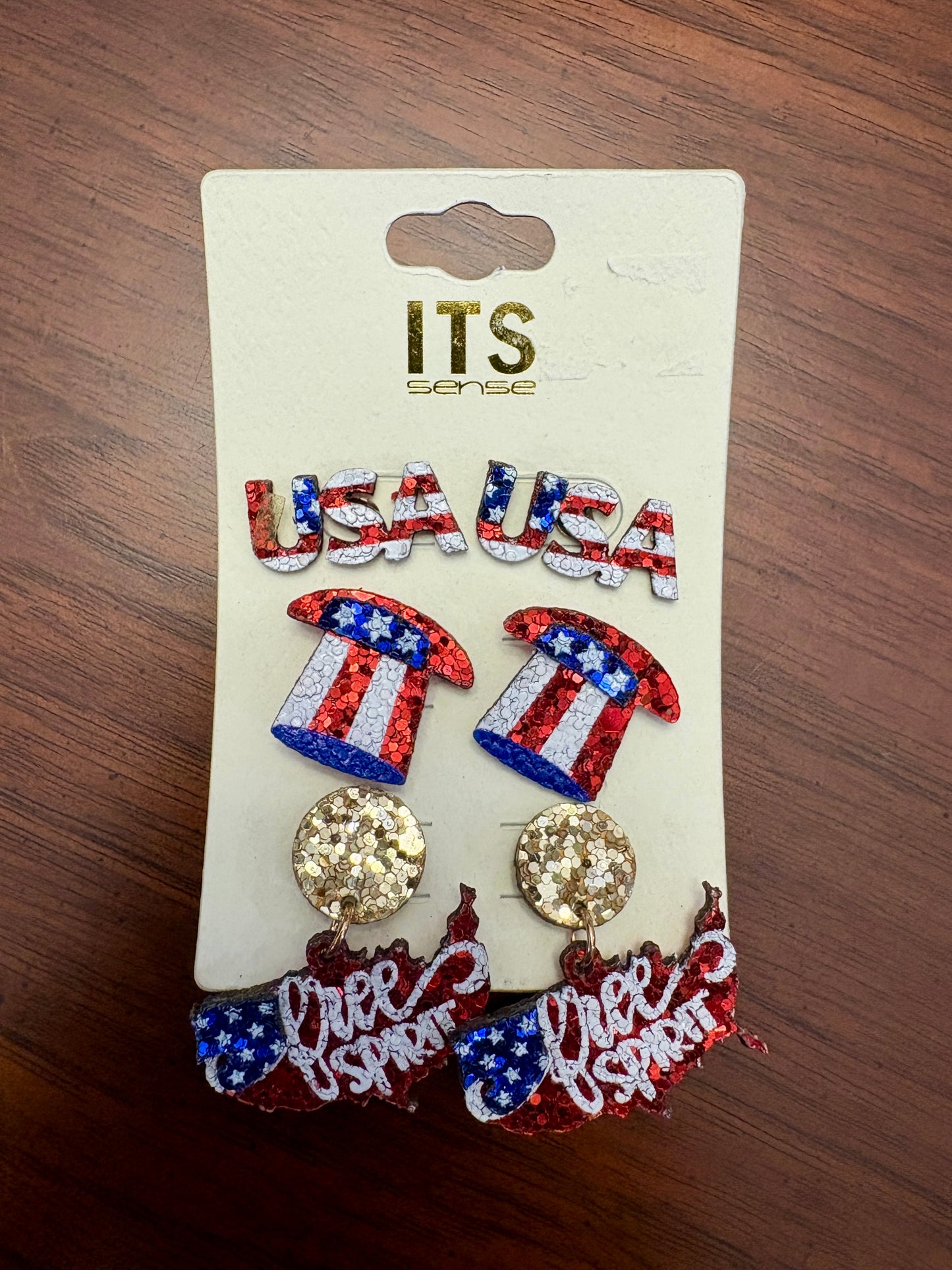 Red, White and Blue USA, Hat, America Free Spirit Dangle Earrings