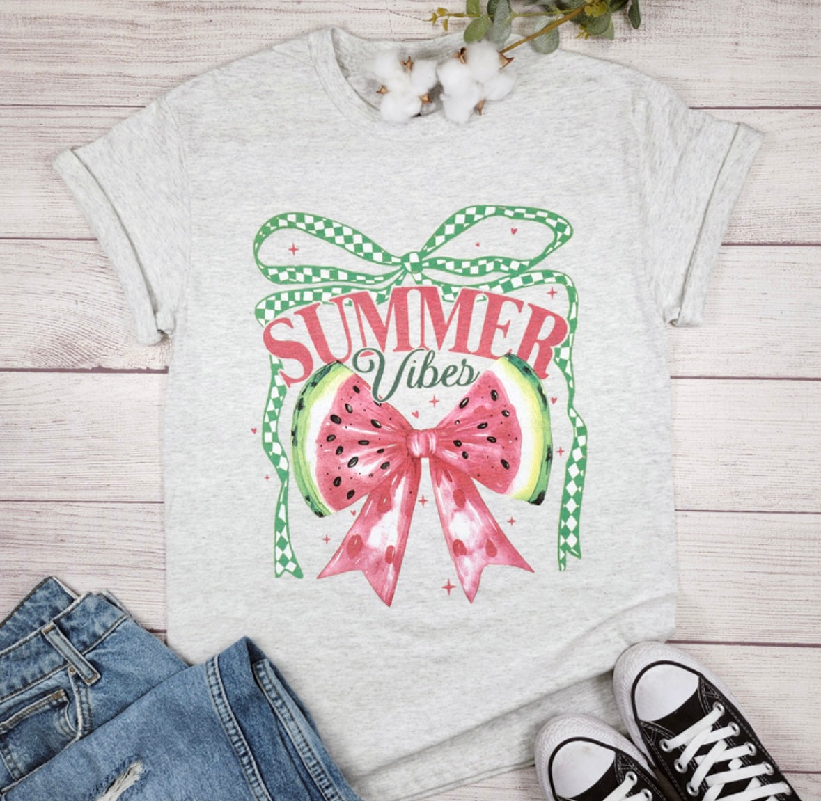Watermelon Summer Vibes T-shirt- Ash Heather