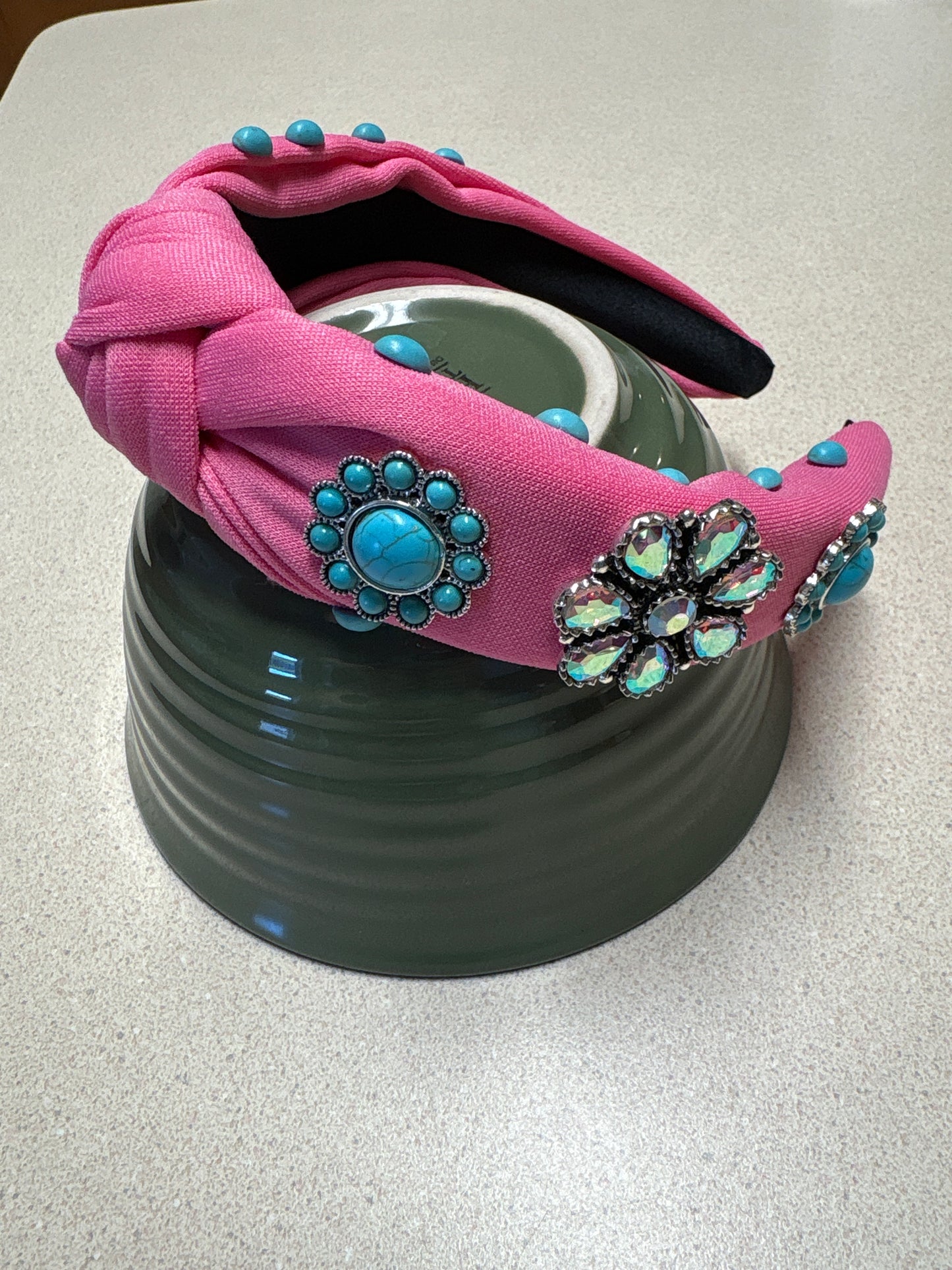 Pink Headband with Turquoise and A/B Stones