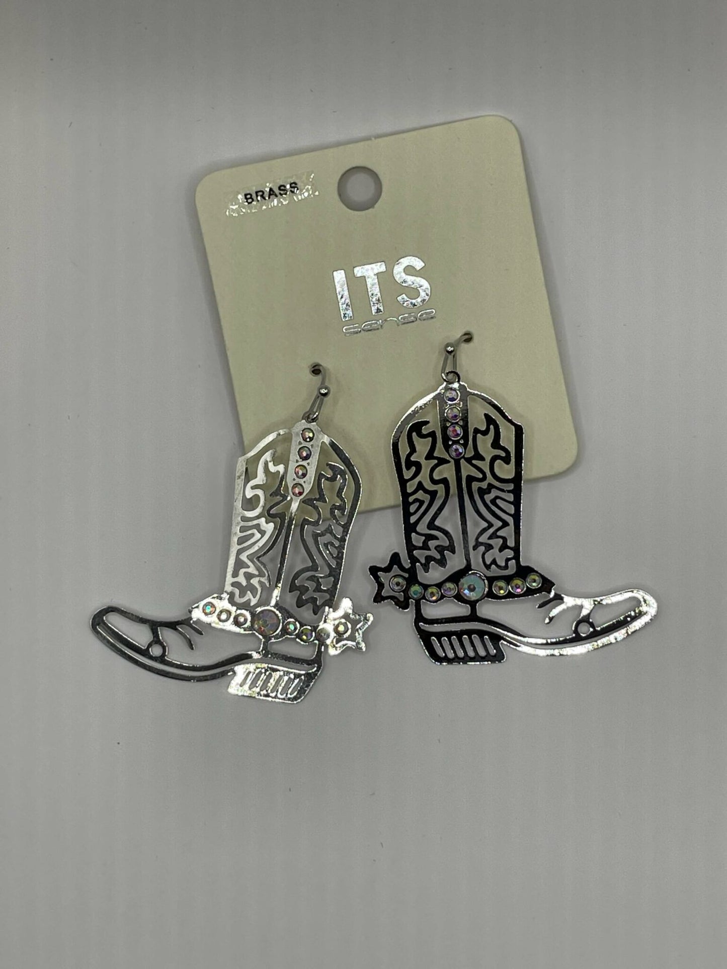 Silver Hollow Cowboy Boot Dangle Earrings