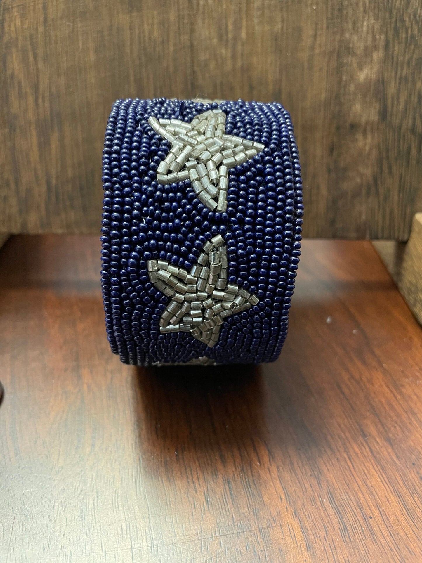 Blue Beaded Bracelet with Silver Stars