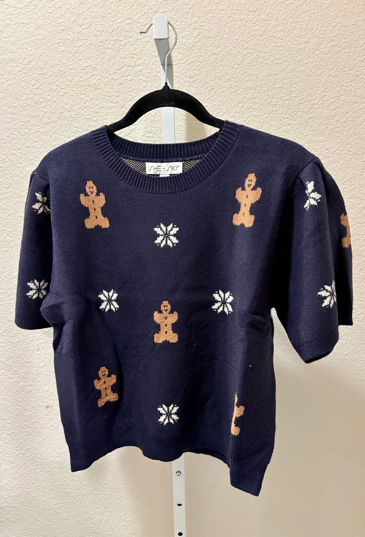 She & Sky Navy Gingerbread Holiday Sweater