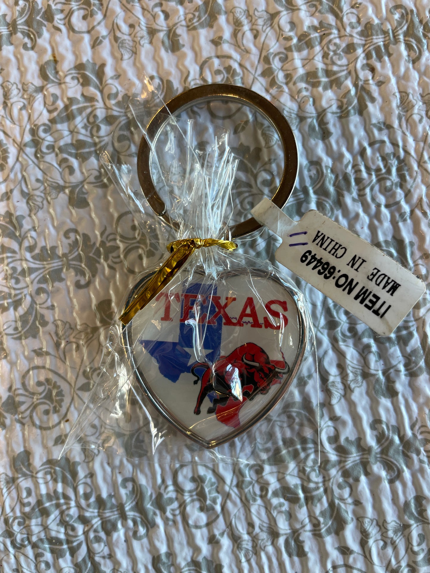 White Texas Heart Keychain