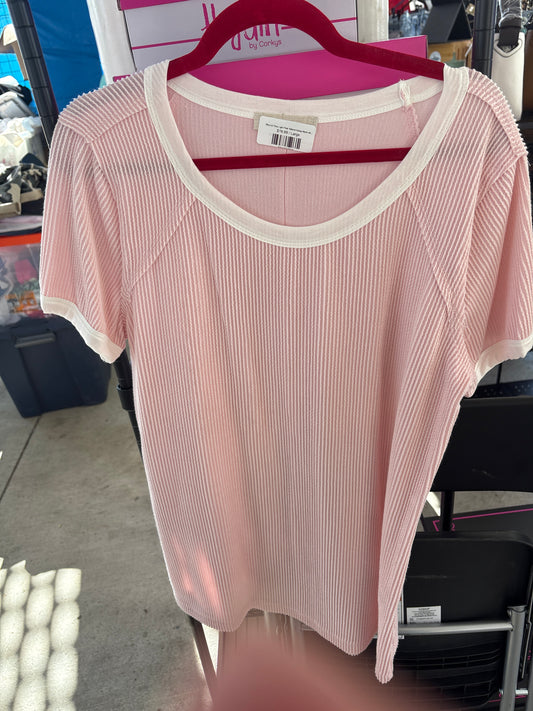 Rhea & Thea Light Pink Ribbed Scoop Neck with White Collar