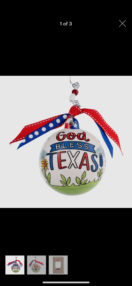 "God Bless Texas" Ceramic Ornament