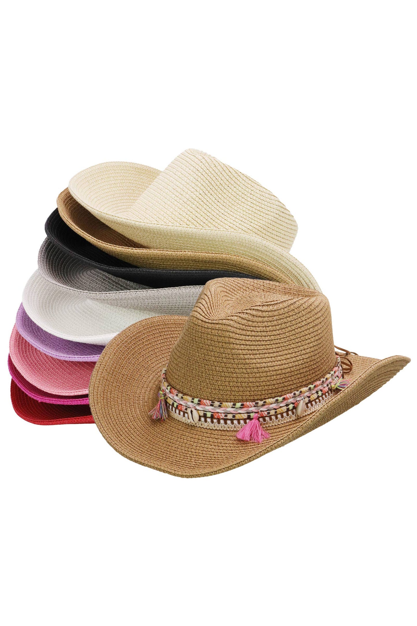 Pink Tassel Straw Coastal Cowgirl Hat