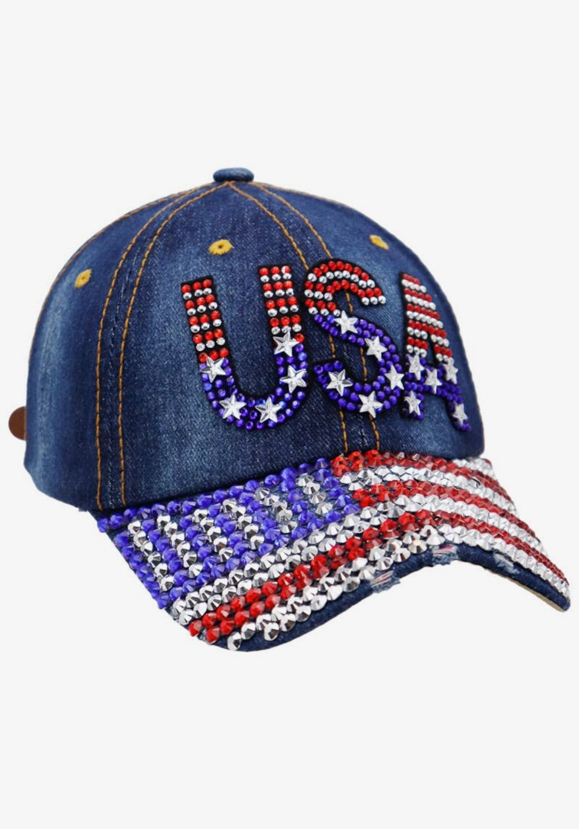 Denim Rhinestone USA Ballcap