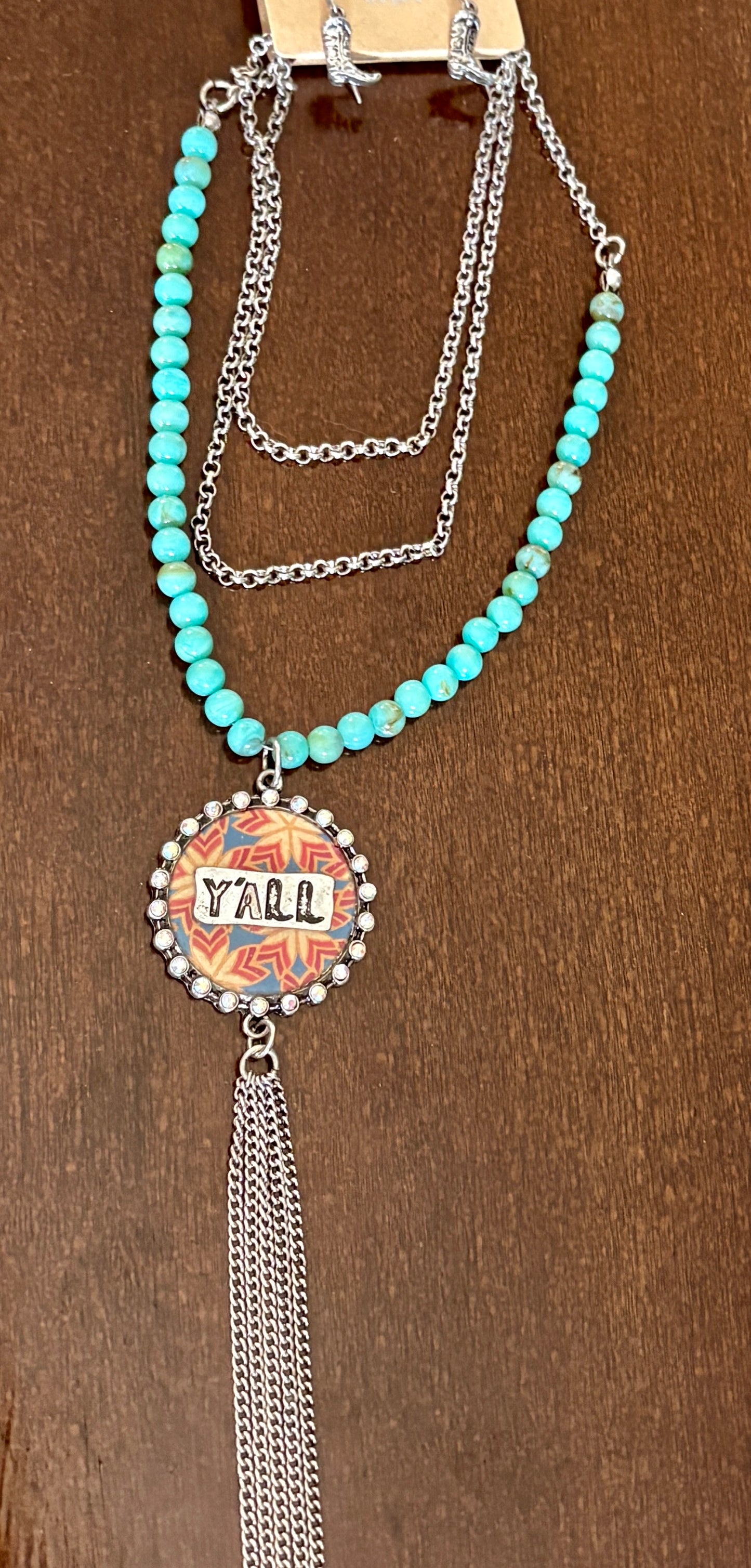 Turquoise Beaded Necklace with Y’all Pendant