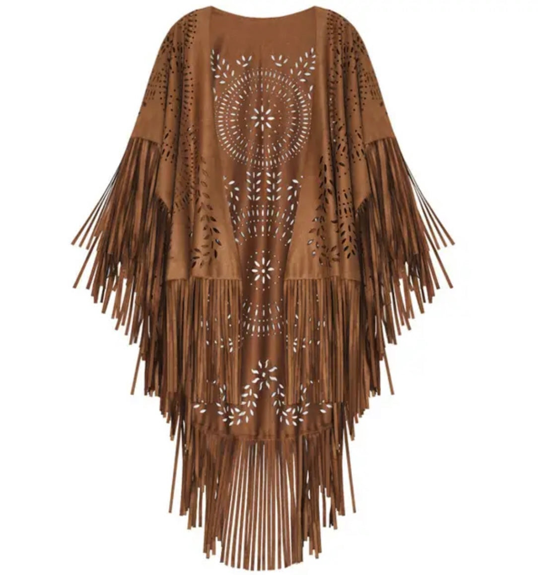 Floral Hollow Out Fringe Tassel Shawl