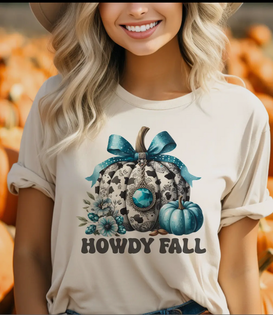 Howdy Fall Blue Pumpkin with Rhinestones