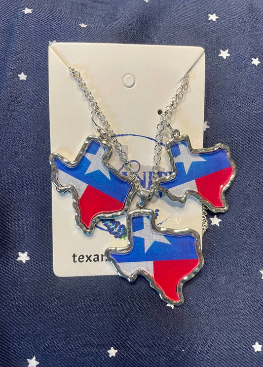 Silver Chain with State of Texas pendant and earrings