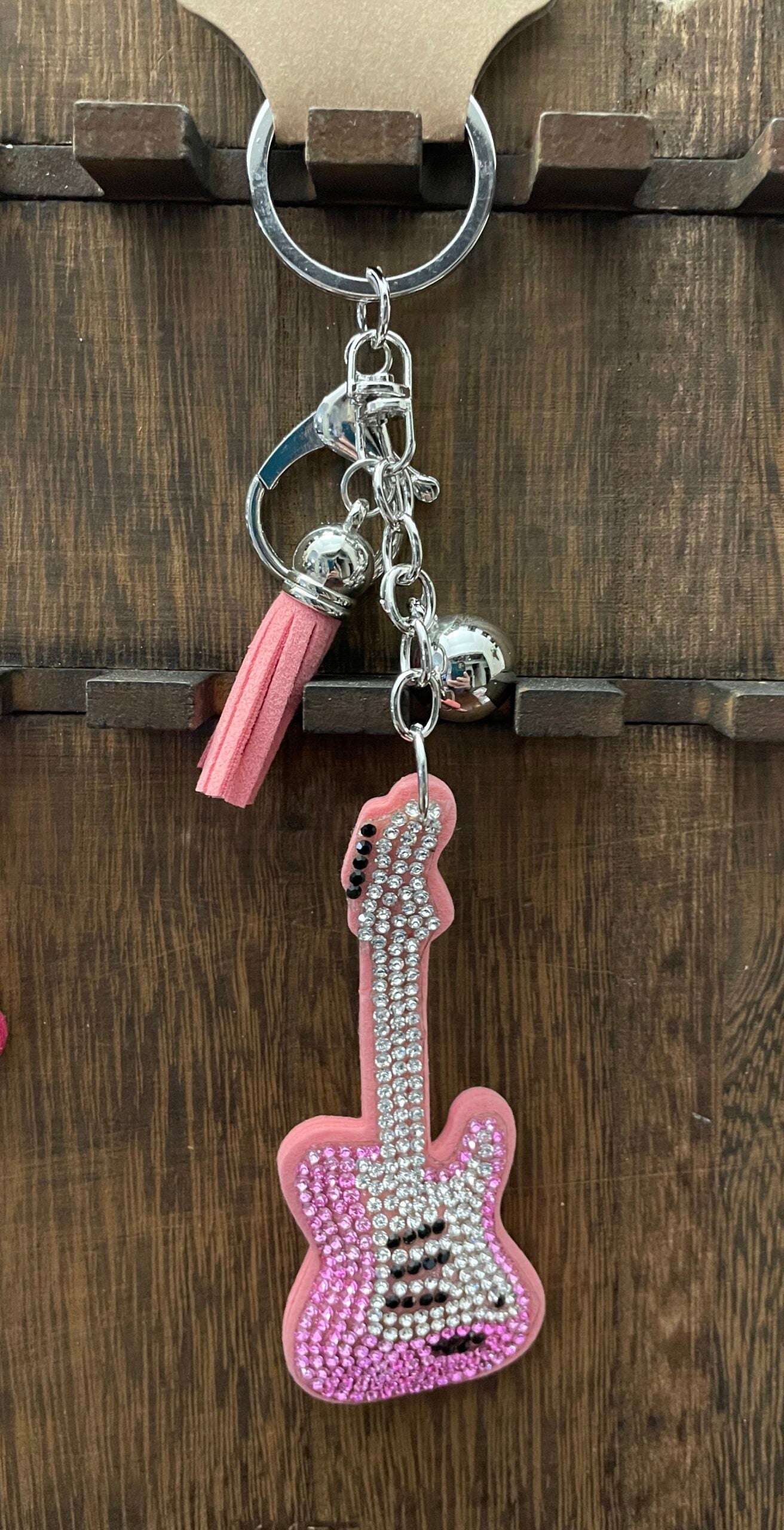 Pink Sparkly Guitar Keychain