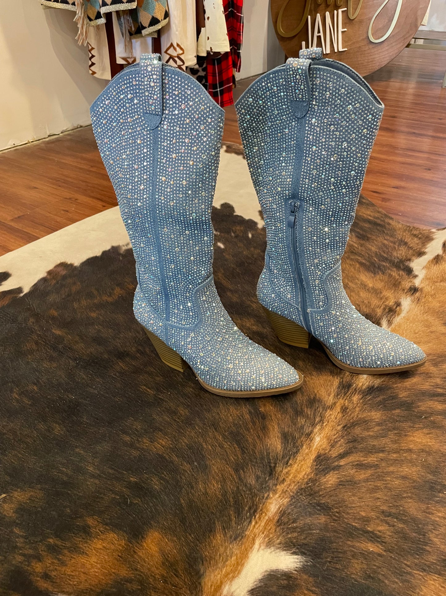 Rhinestone Studded Blue Cowboy Boots