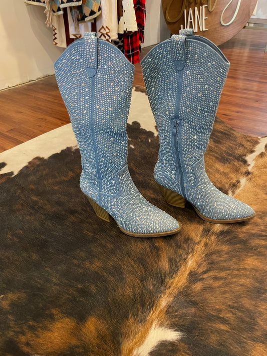 Rhinestone Studded Blue Cowboy Boots