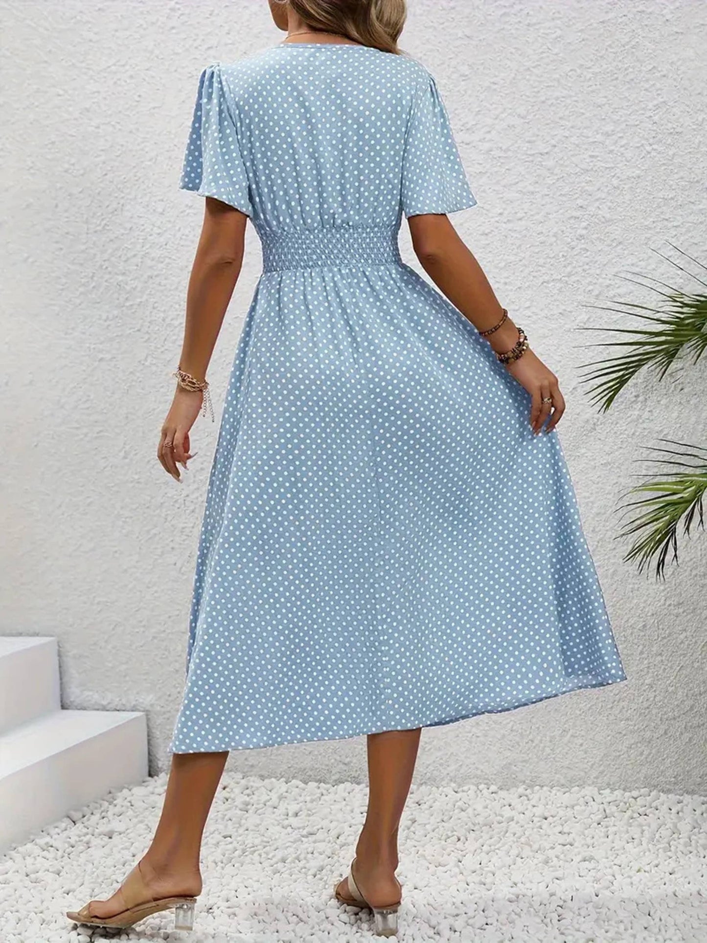 V-neck Polka Dot Pullover Casual Dress