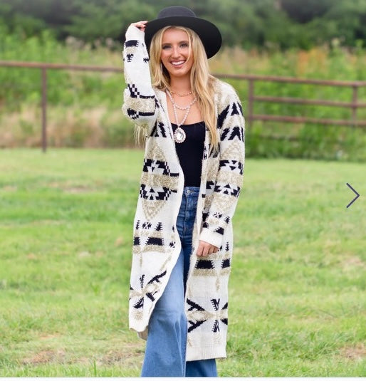 Sparkly Gold & Black Aztec Cardigan