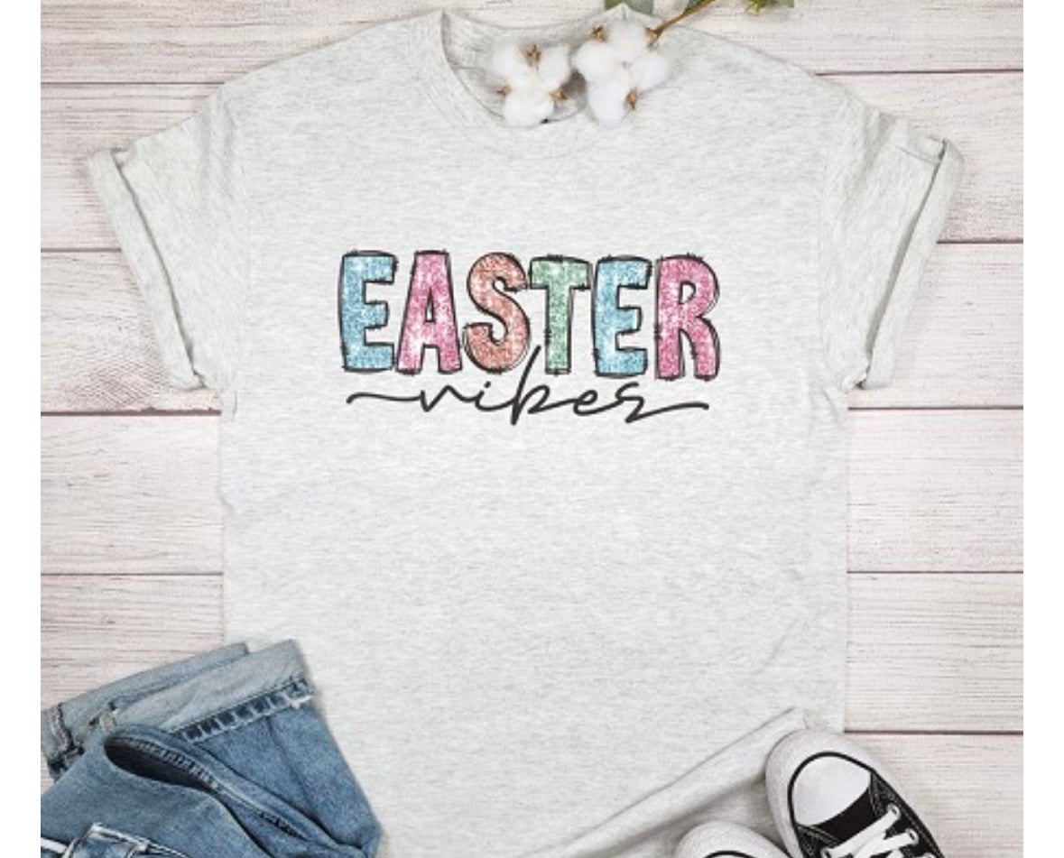 Easter Vibes Light Gray Graphic Tee