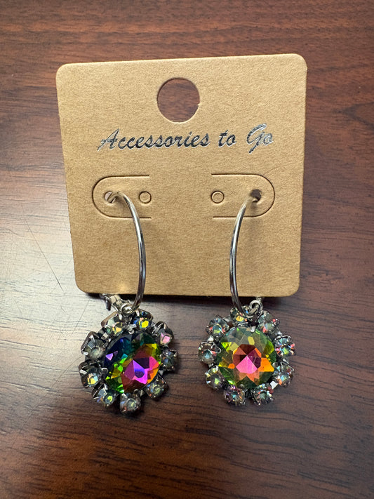 Silver Hoop with Iridescent Rhinestones Earrings