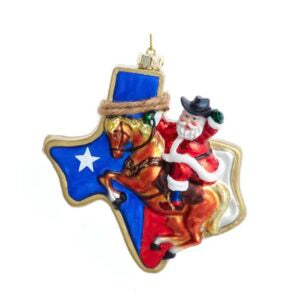 Glass Texas Santa Ornament