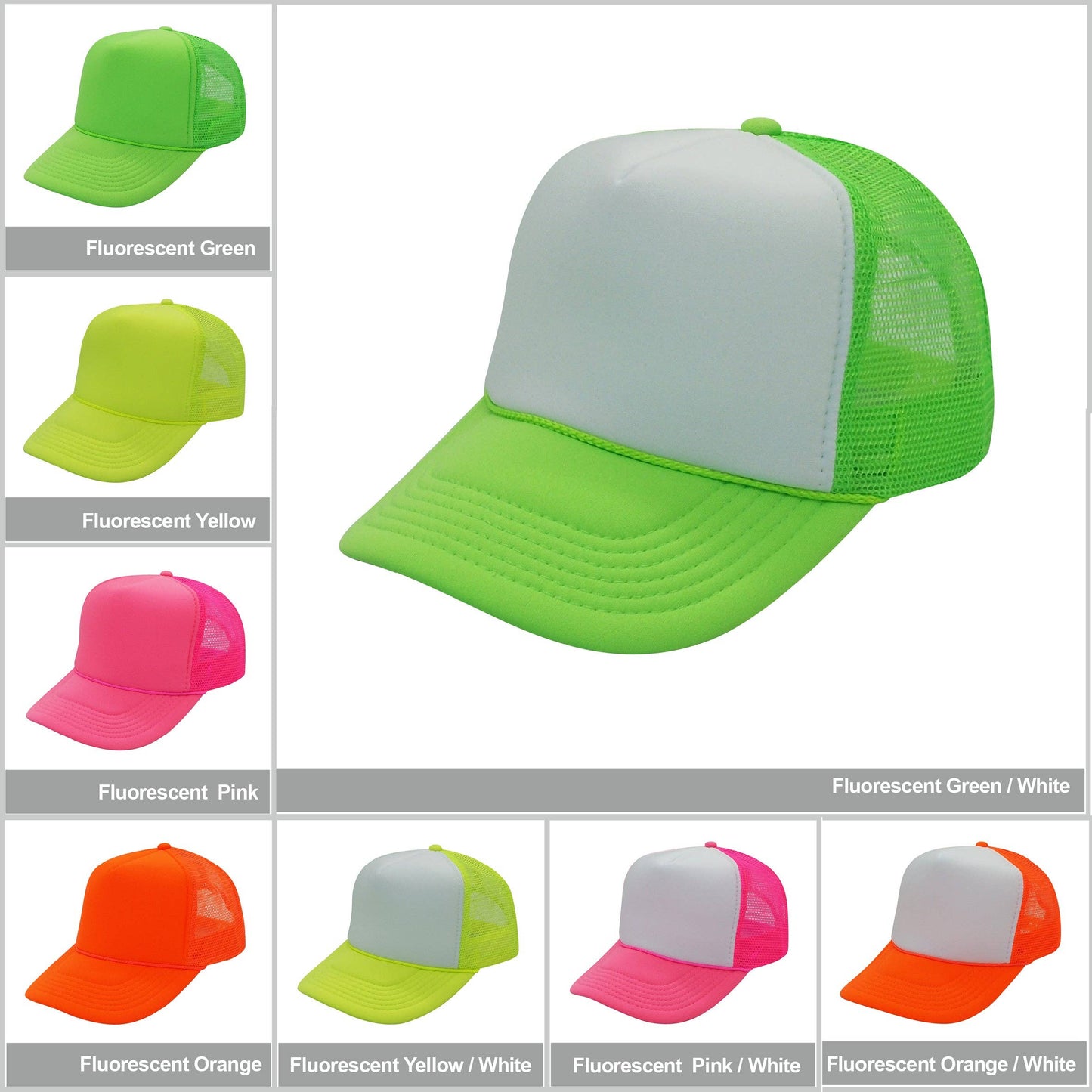Nissun Neon Color Foam Mesh Trucker Hats Caps, Blank Two Tone Snapbacks