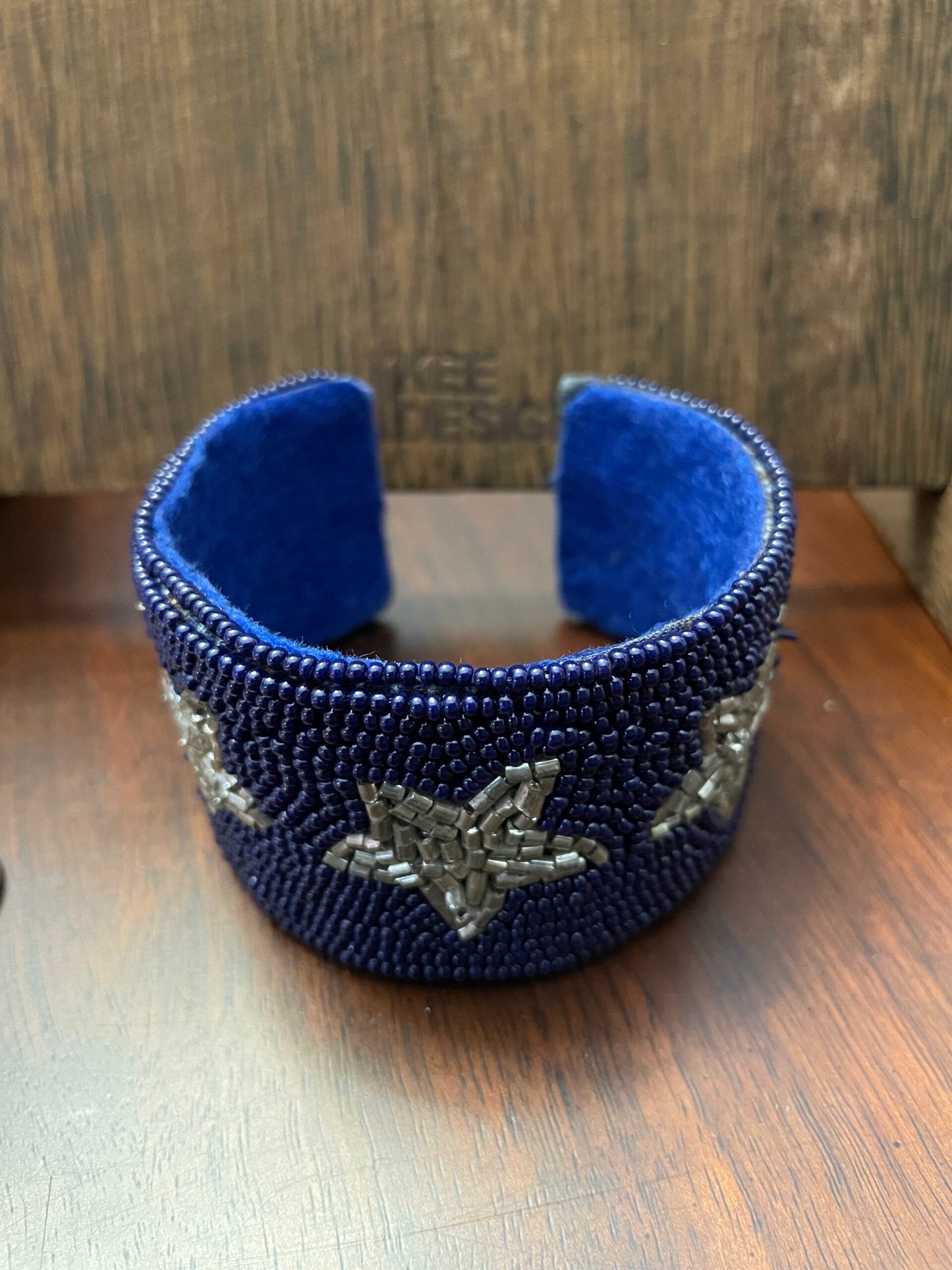 Blue Beaded Bracelet with Silver Stars