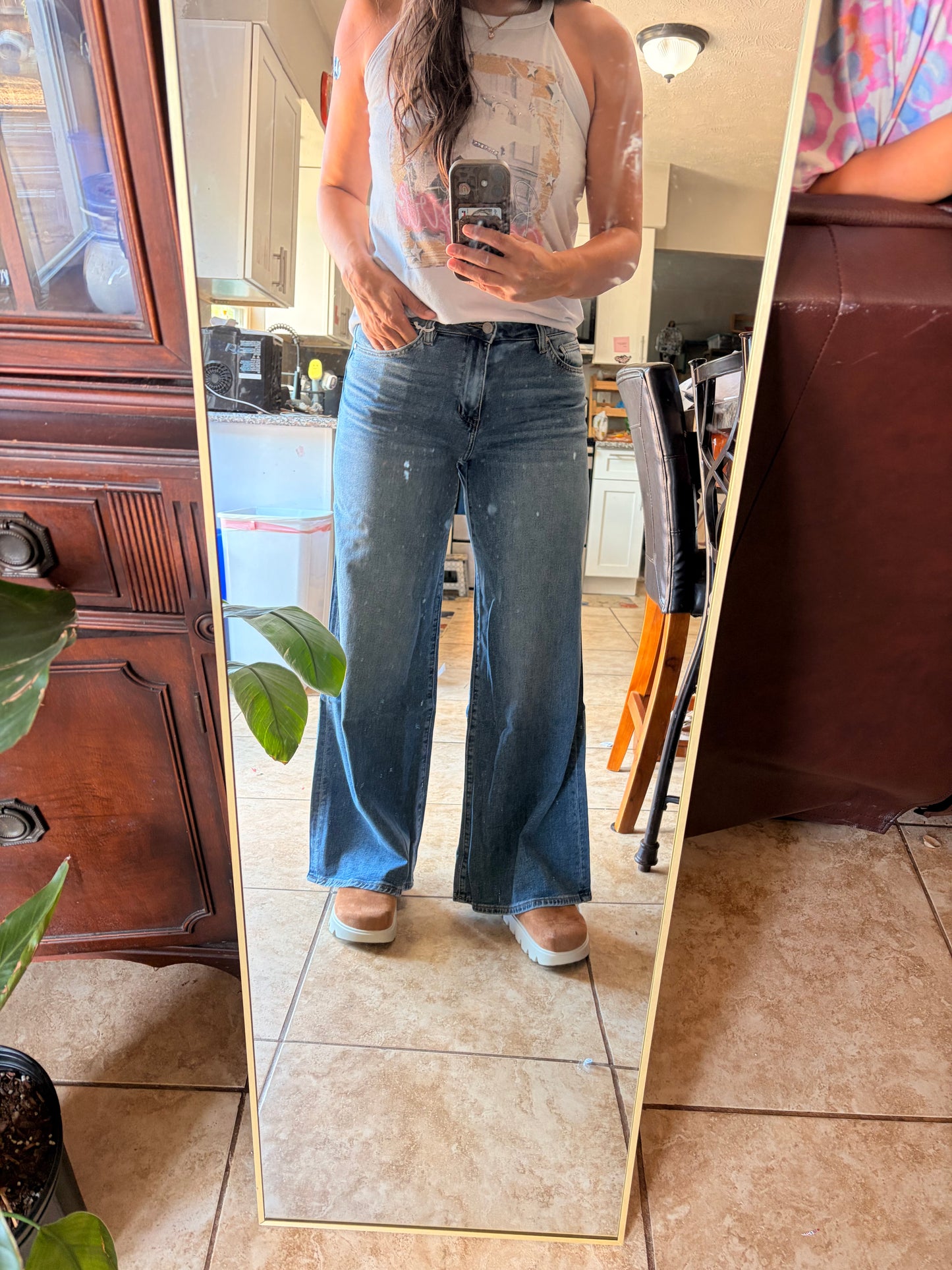 Bayeas Medium Blue Wide Leg Retro Jean