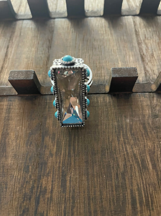 Rectangle Stone Adjustable Ring with Turquoise