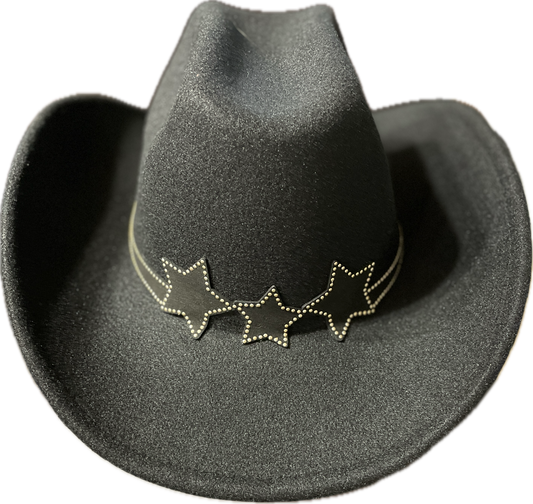 C C Black Cowgirl Hat with Stars