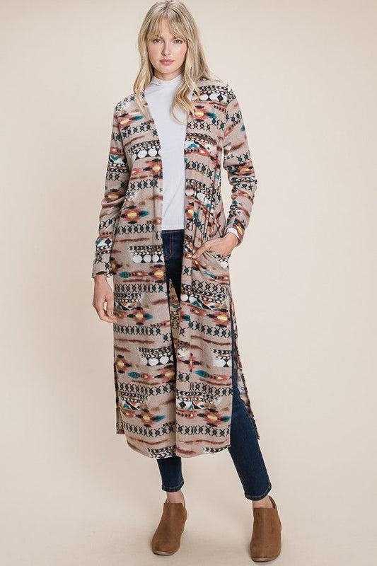 Tan Aztec Long Cardigan