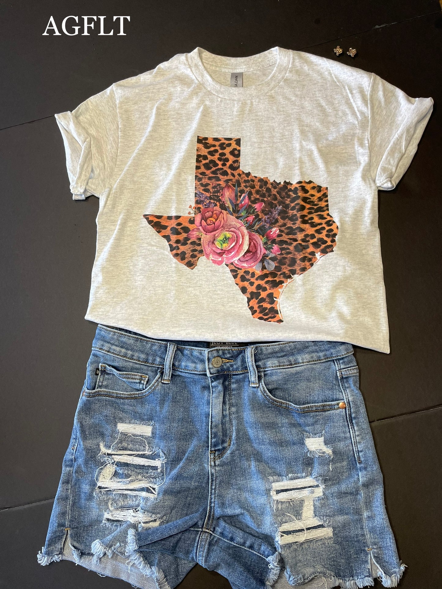 Grey with Leopard Texas T-Shirt