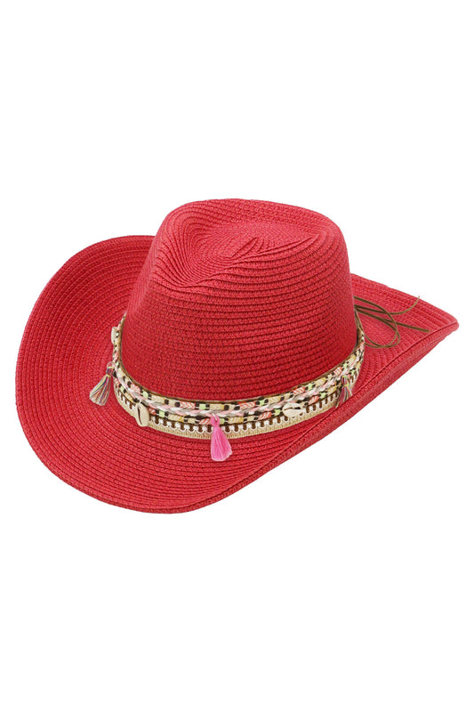 Red Tassel Straw Coastal Cowgirl Hat