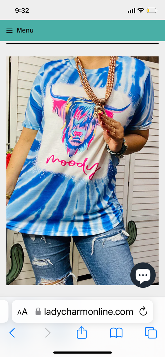 Blue Tye Dye Neon Highland Graphic Tee