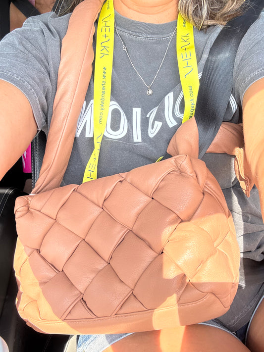 Small Puffy Braided Handbag - Almond