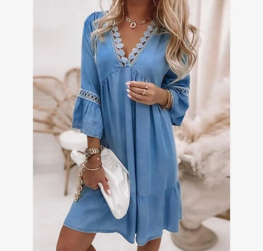 Laced Hem Solid Color Dress
