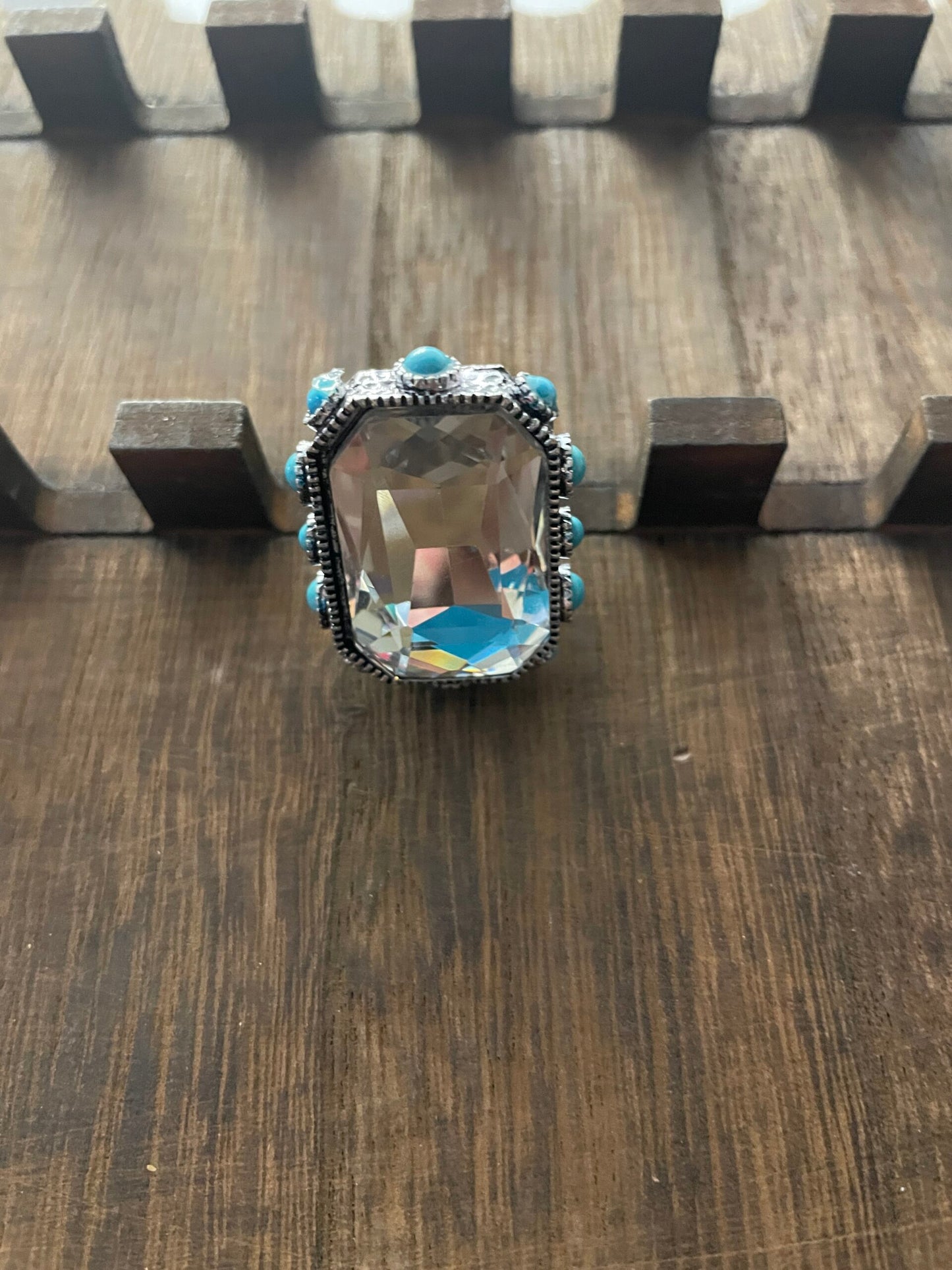 Square Stone Adjustable Ring with Turquoise