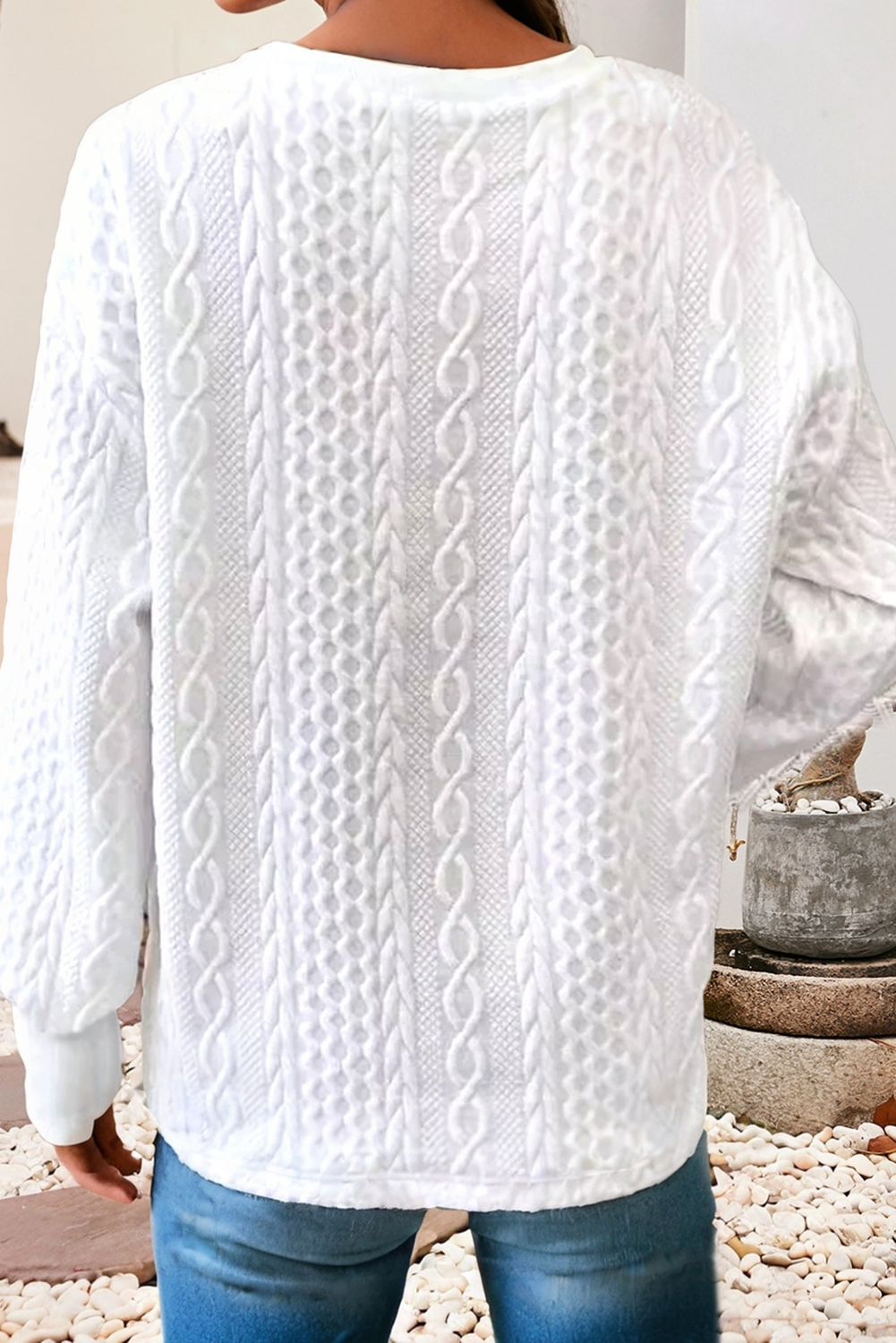 LDC Casual V-Neck Oversized Long-Sleeve Textured Sweatshirt