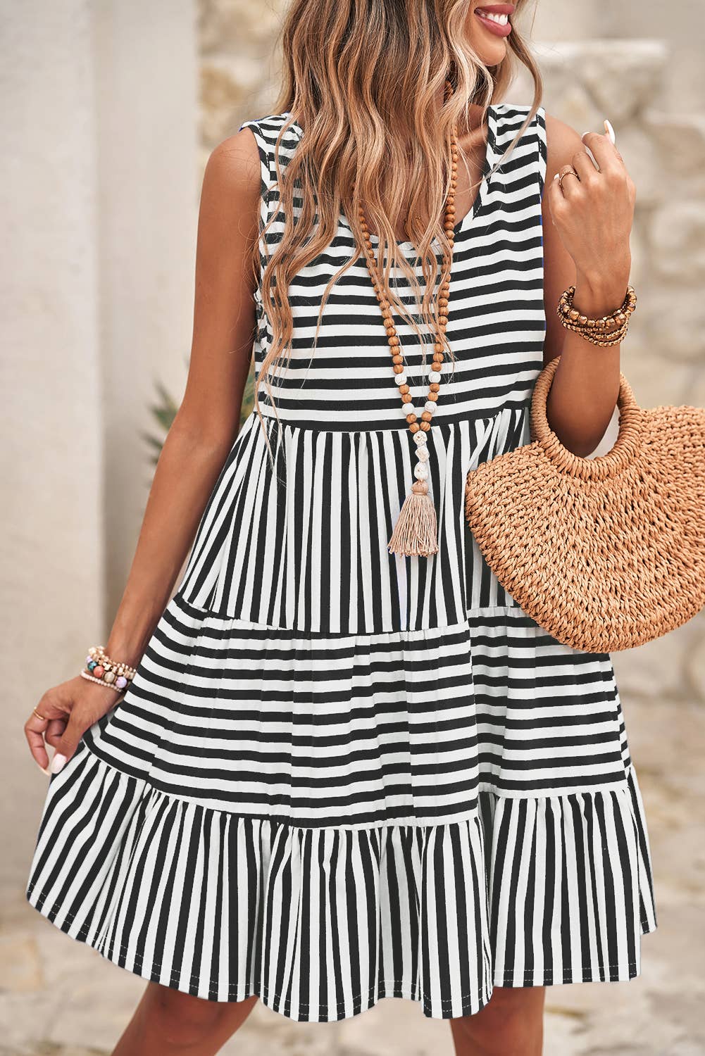 LDC Stripe U Neck Sleeveless Loose Fit Mini Dress