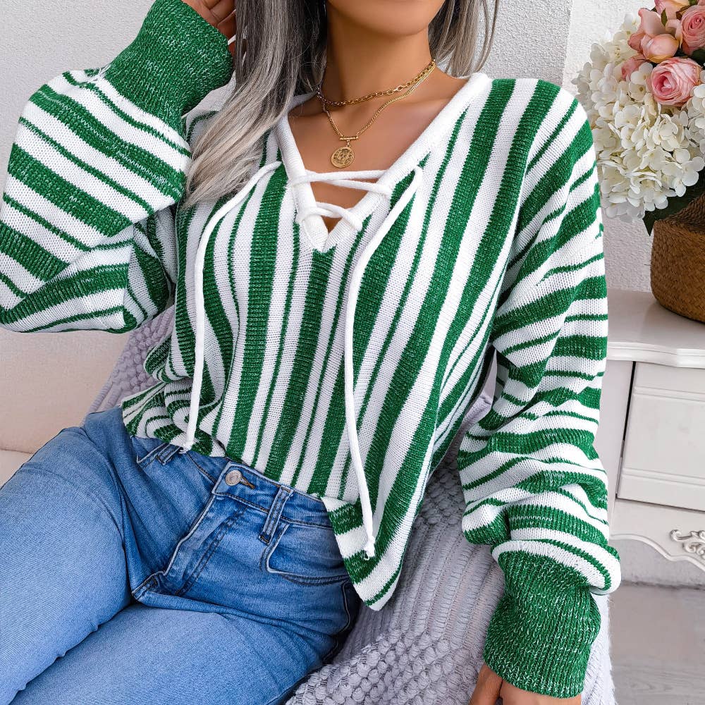 STRIPED SWEATER WITH CONTRASTING COLORS