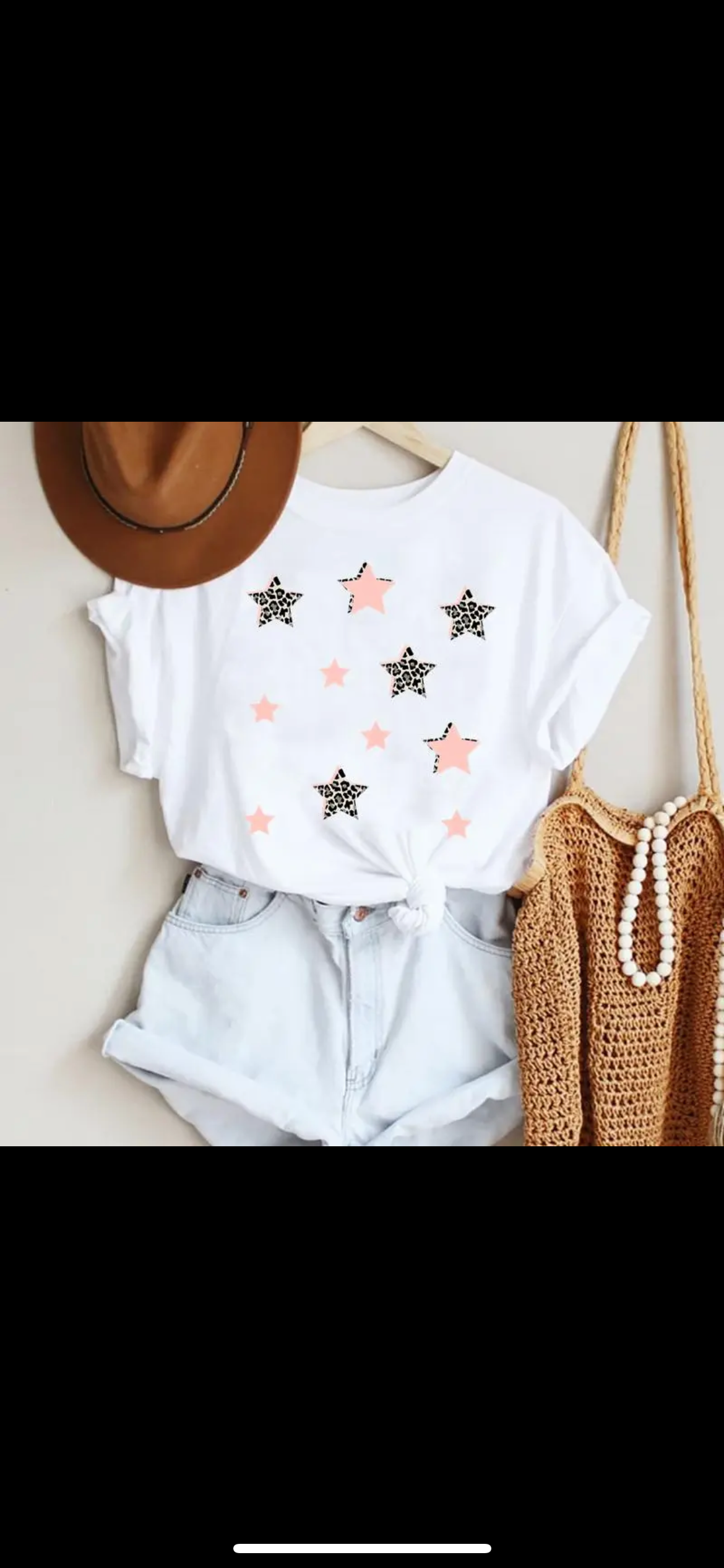 White T shirt with Leopard and Pink Stars