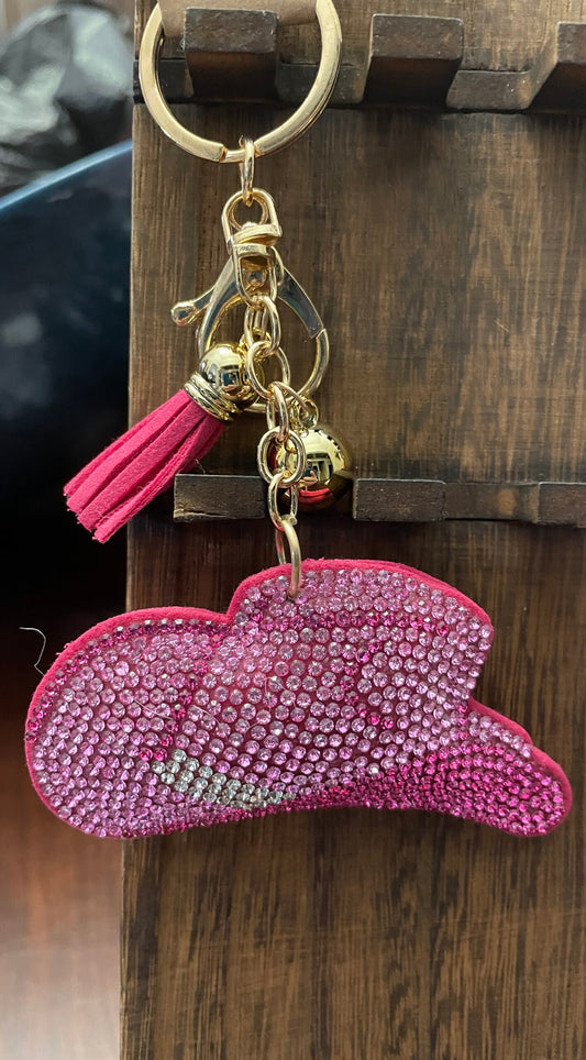 Pink Sparkly Cowboy Hat Keychain