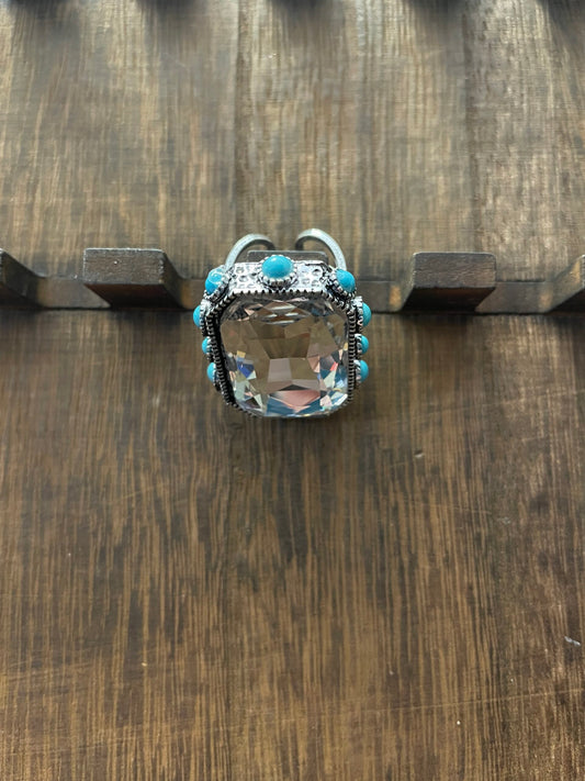 Square Stone Adjustable Ring with Turquoise