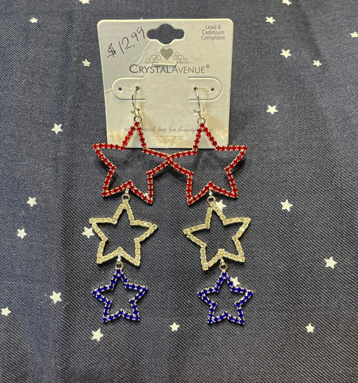 Red, White & Blue stars dangle earrings