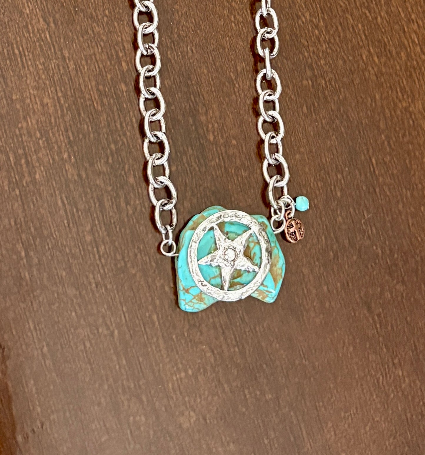 Turquoise Stone with Texas Star Necklace