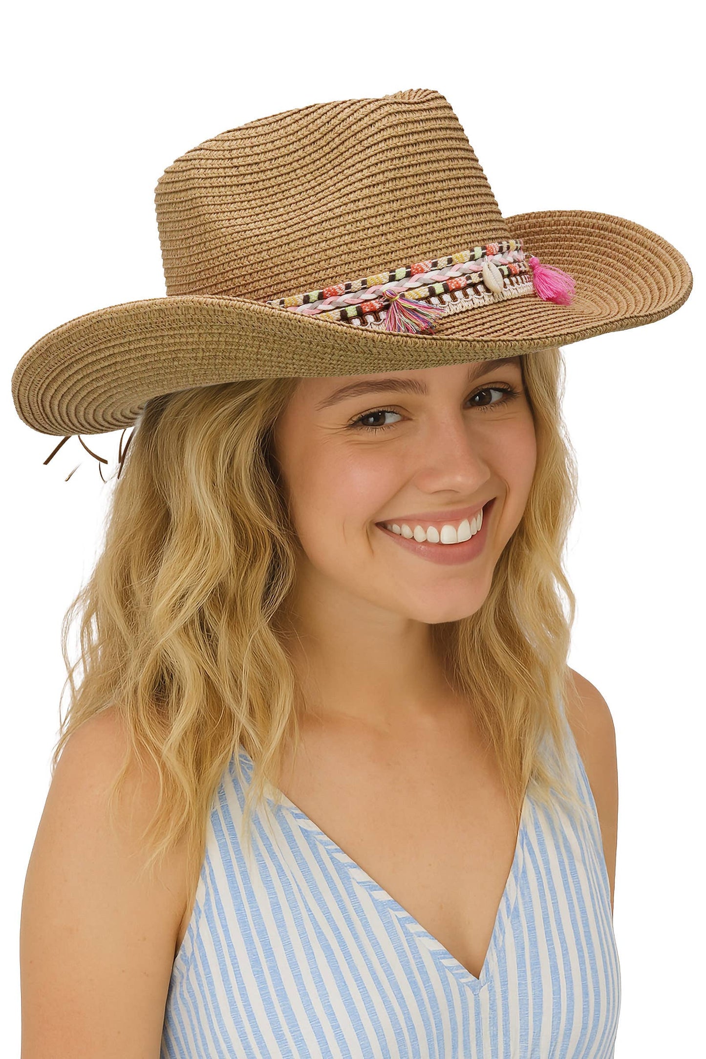 Pink Tassel Straw Coastal Cowgirl Hat