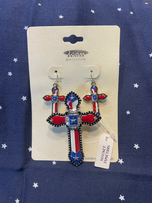 Red, White & Blue Cross pendant and earrings, no chain