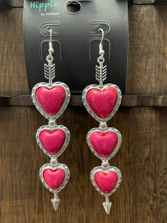 Pink Heart Earrings silver