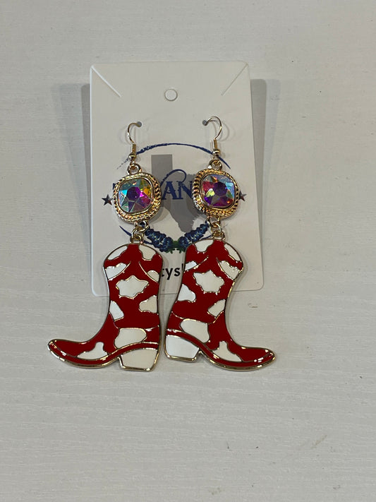 Red & White Cowprint Earrings