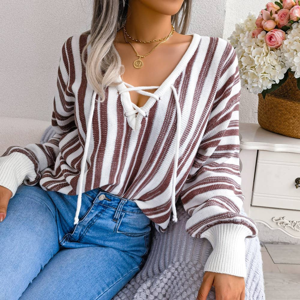 STRIPED SWEATER WITH CONTRASTING COLORS