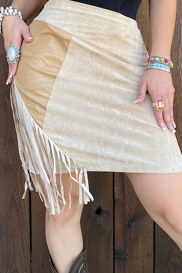 Tan Skirt with Fringe