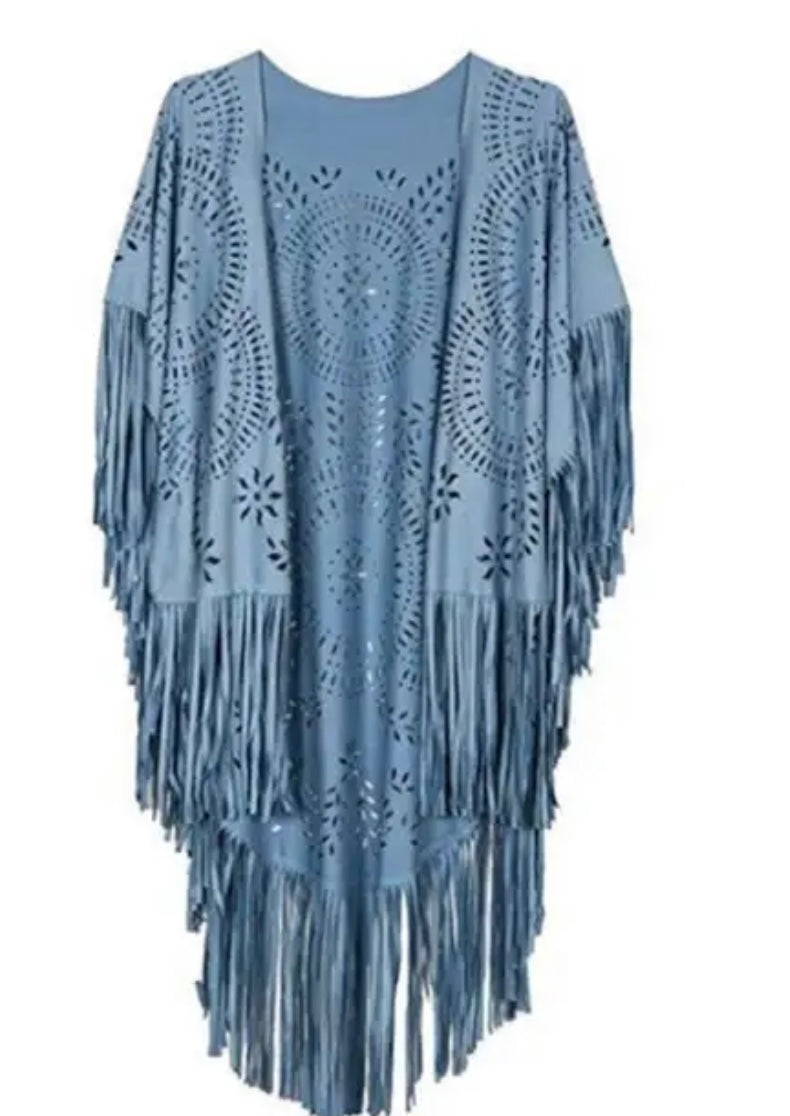 Floral Hollow Out Fringe Tassel Shawl